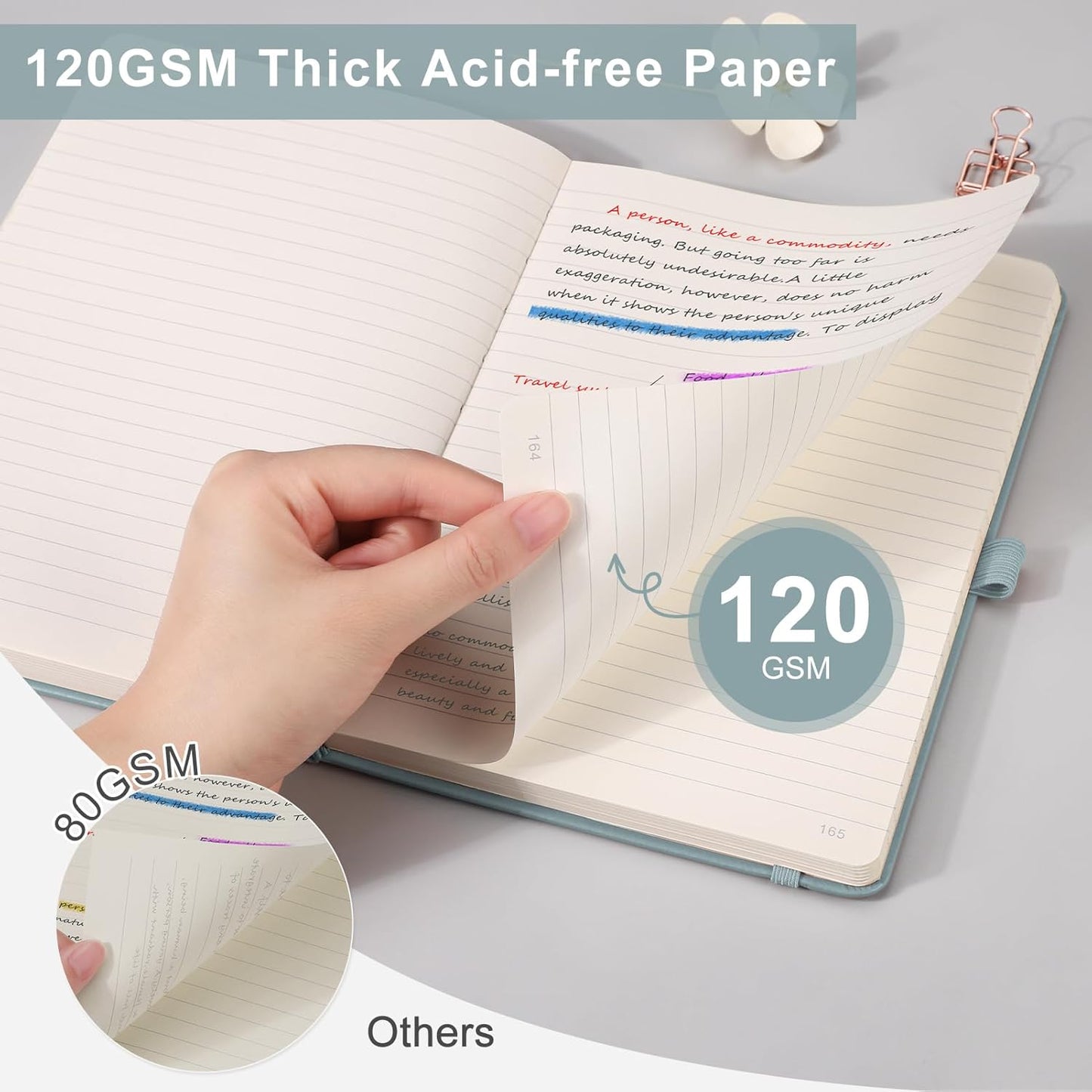 EMSHOI Lined Journaling Notebooks - 120gsm Thick Leather Journal with Sticky Notes, 256 Numbered Pages A5 Hardcover College Ruled Notebook for Women Men Work School Writing, 5.75" x 8.38"-Black