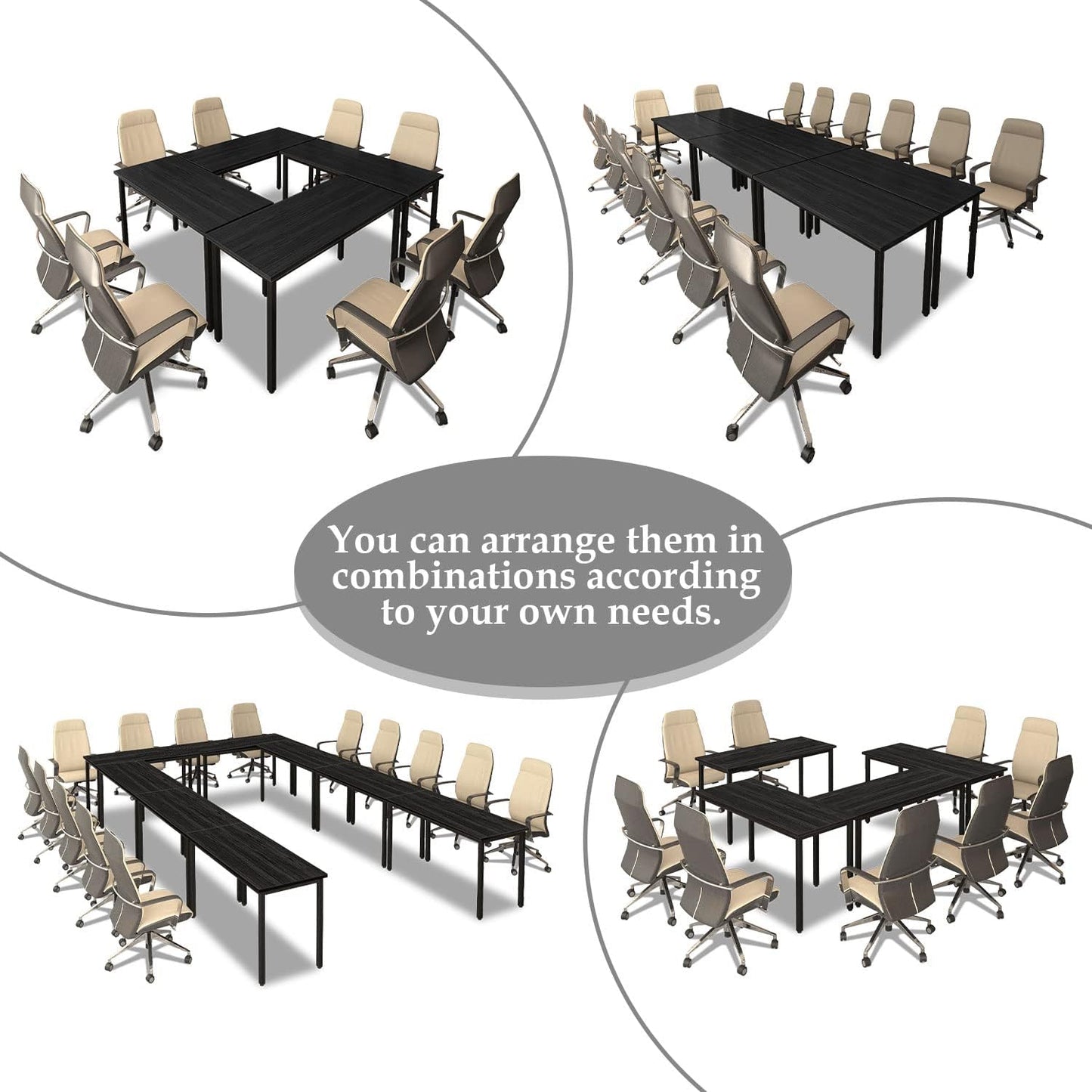 Bonzy Home Conference Tables 9ft Office Computer Desk for Meeting Room Study Writing Printer Podcast Table for 4-8 People Modern Black 2PCS 110.2"x23.6"x29.5"