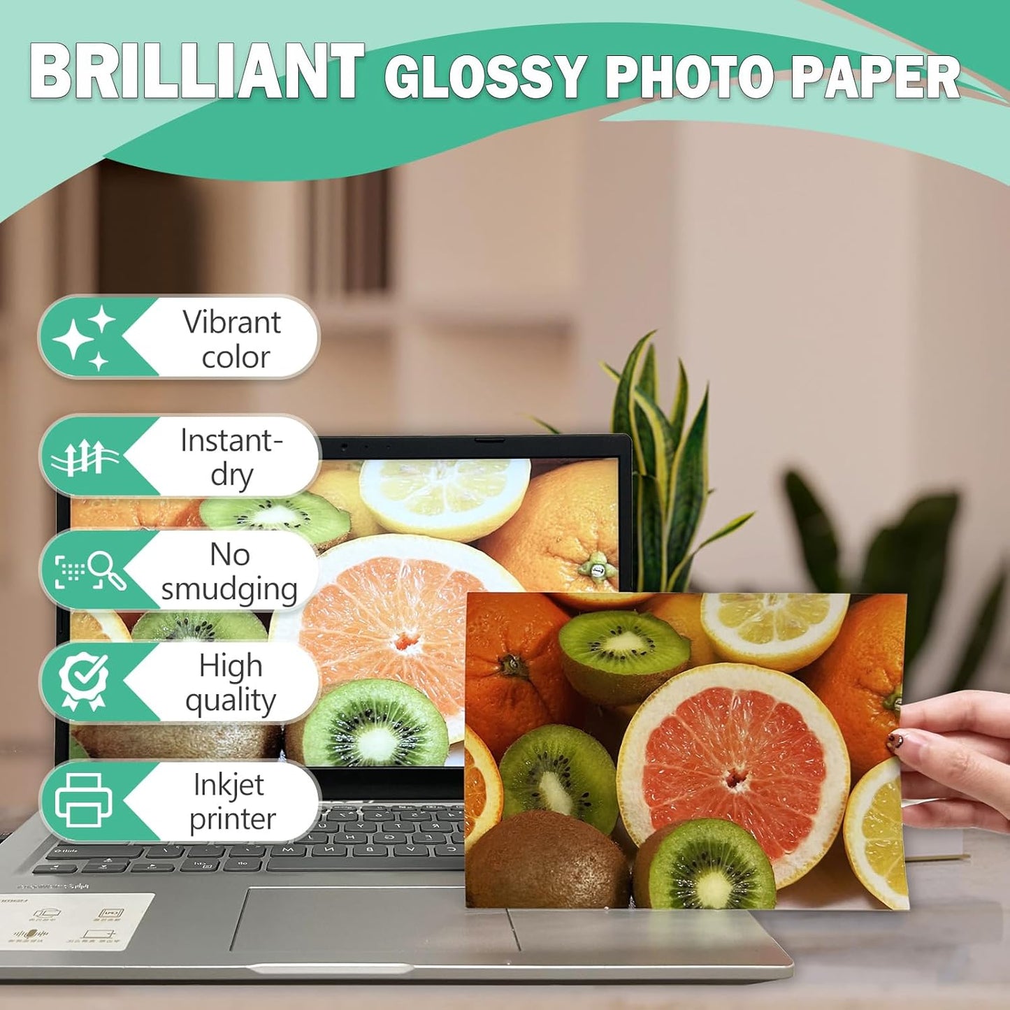 Glossy Photo Paper 8.5x11 48lb, 100 Pack, US Letter Size, for Inkjet Printer, 180 gsm