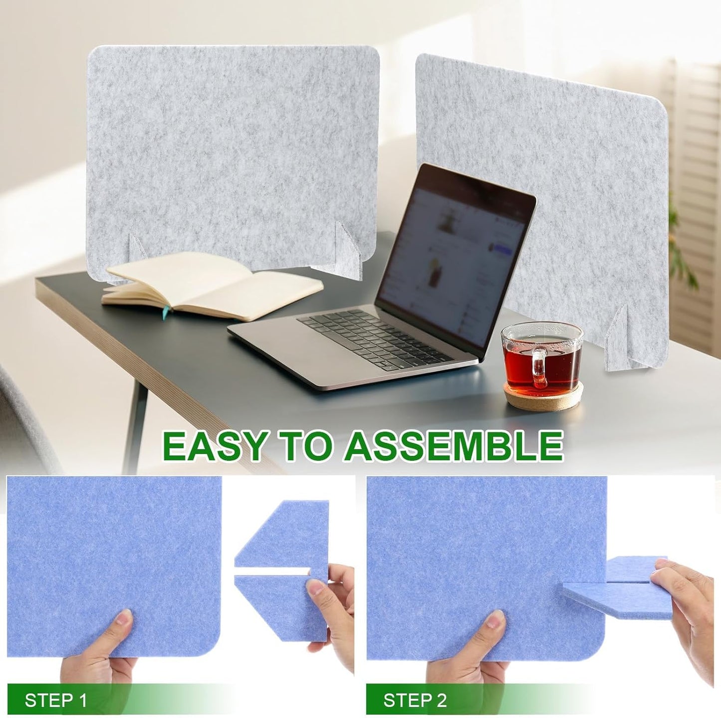 PATIKIL Desk Divider, 2 Set 24 x 24 Inch Acoustic Freestanding Desk Divider Desk Privacy Panel with 4 Pcs Support Feet for Library Office Workstation, Blue
