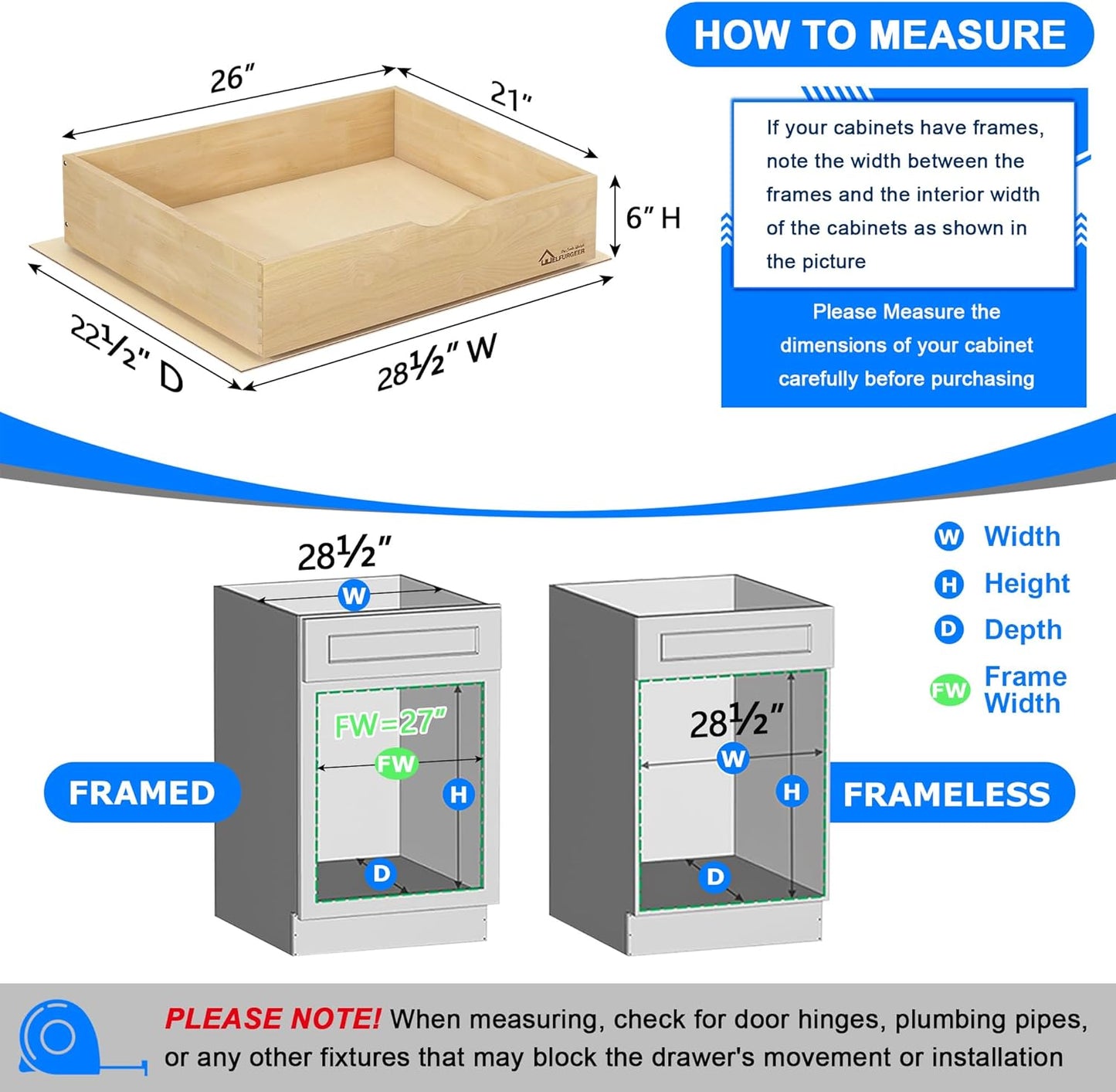 WelFurGeer Soft Close Pull Out Drawers for Kitchen Cabinets, 26" W x 22" D Pull Out Cabinet Organizer, Cabinet Drawers Slide Out, Slide Out Drawers for Kitchen Cabinets, Cabinet Pull Out Shelves