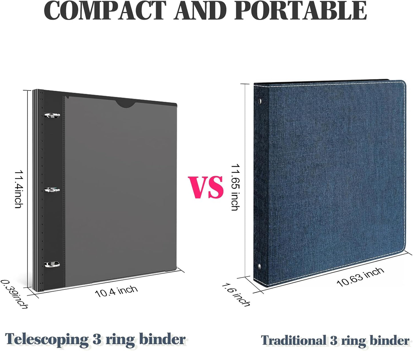 INFUN 1 Inch Telescoping 3 Ring Binder - 1PCS-Black, Flexible Binders with Customizable Front Cover and Clear Catalog Pocket, 1 Inch Rings, 225 Sheet Capacity