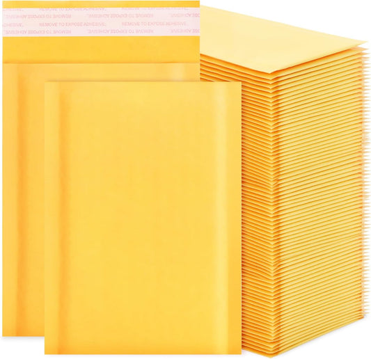 Kraft Bubble Mailers 4x7inch 100Pack Yellow Self-Seal Padded Envelopes Bubble Opaque Padded Mailers Shipping Bags for Small Businesses to Package and Mail Jewelry Cosmetics, Electronic Products, Cards