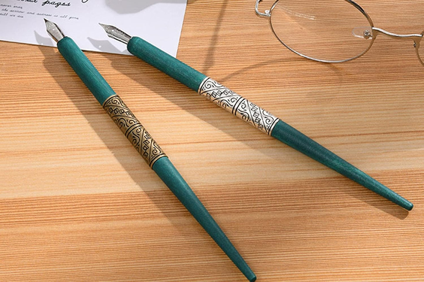 Gullor Wooden Dip Pen Calligraphy Set with Black Ink & 6 Nibs for Beginners, Kids, Writing, Signatures and Drawing, Gold