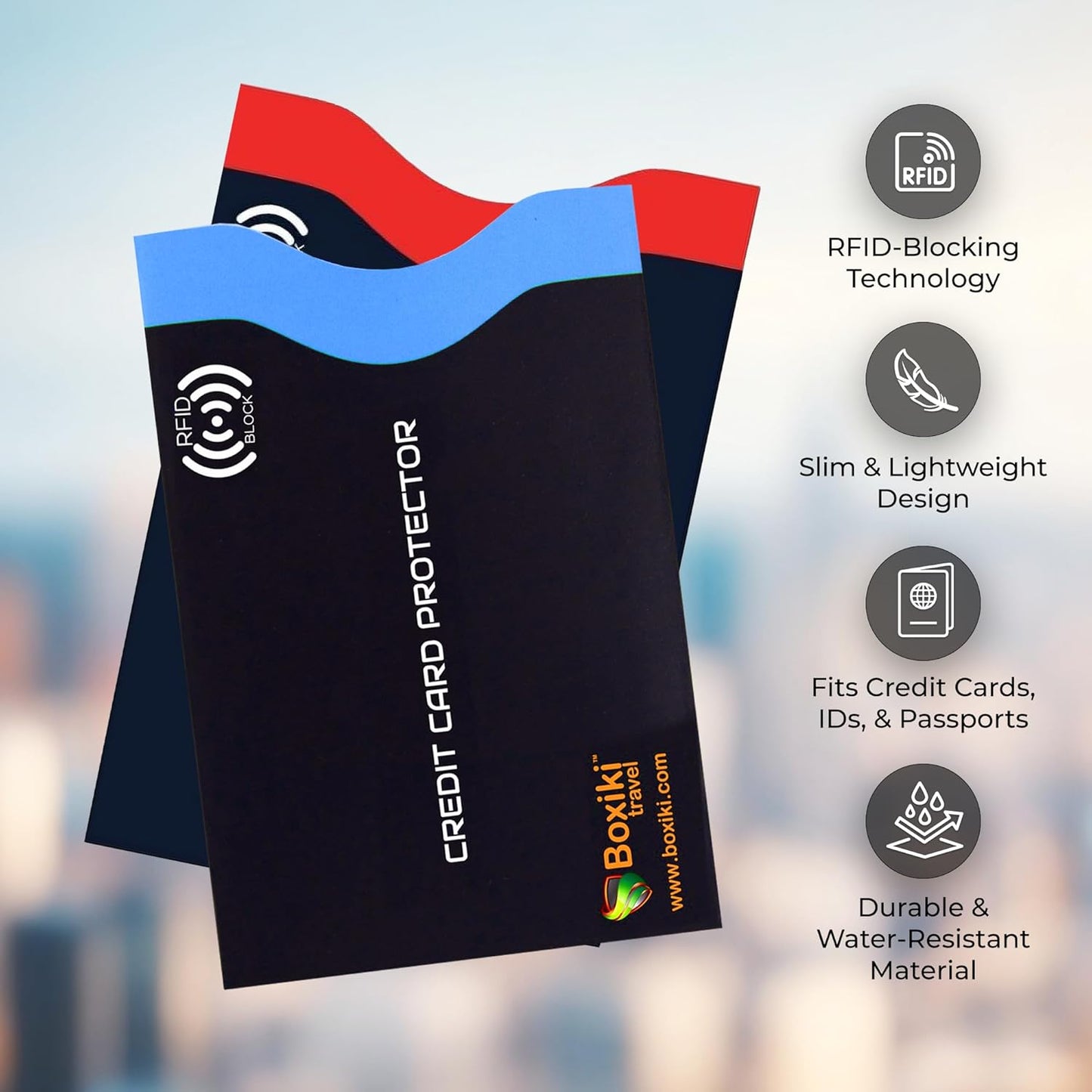 Boxiki Travel 7-Piece RFID Passport Holder & Card Sleeves – Block Electronic Theft for Credit Cards, IDs, and Passports – Perfect for Men & Women (Navy Blue)
