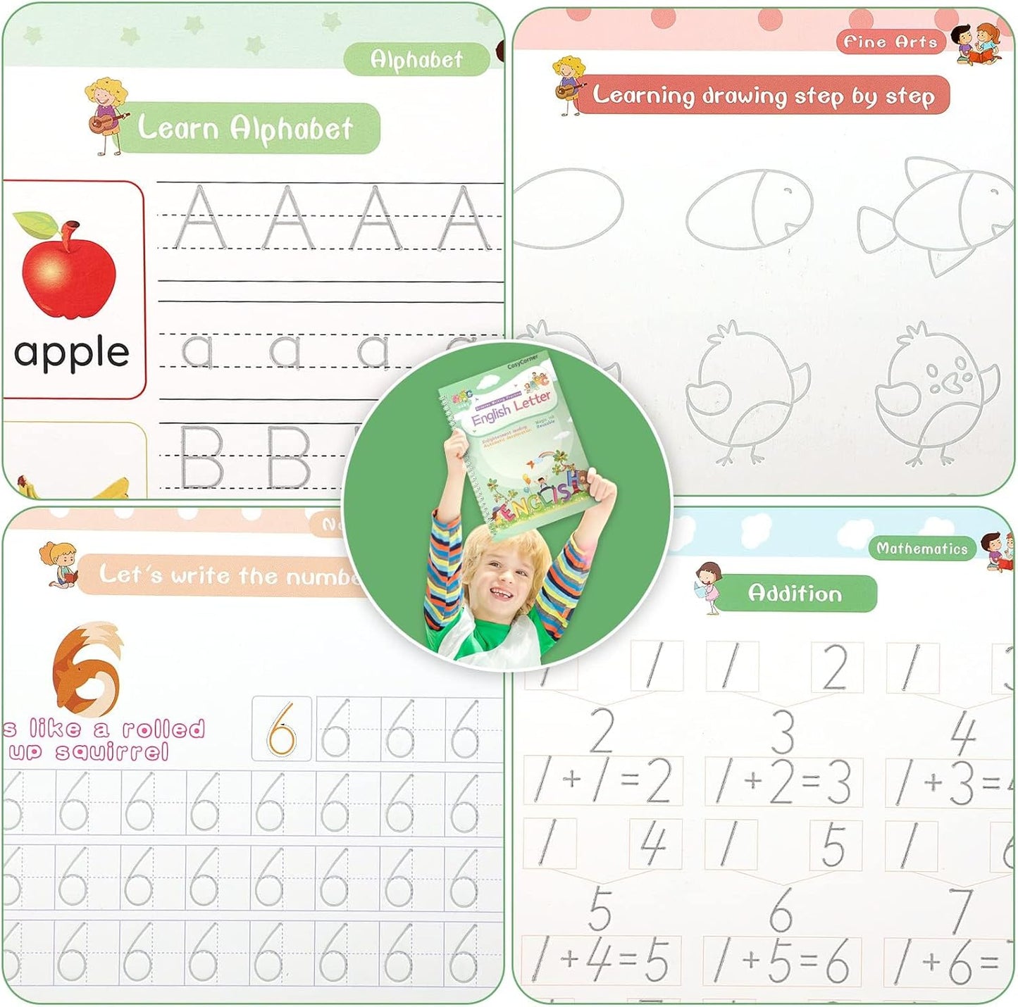 Magic Ink Copybooks for Kids Reusable Handwriting Workbooks for Preschools Grooves Template Design and Handwriting Aid (6)