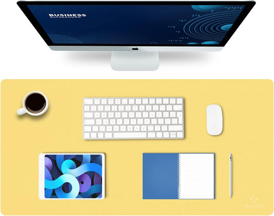 K KNODEL Large Office Leather Desk Mat, Mouse and Keyboard Pad, Computer and Laptop Mat, Desktop Protector and Cover, Writing Pad and Blotter (31.5"x15.7", Yellow)