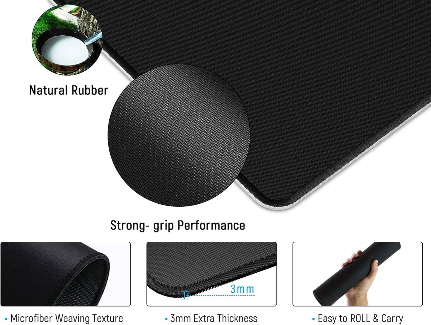JIALONG Large Gaming Mouse Pad Extra XXL 35.4x15.75 inches Thick Extended Desk Pad Ergonomic Computer Keyboard Pad Mat for MacBook, PC, Laptop, Office Home White Excel Shortcuts