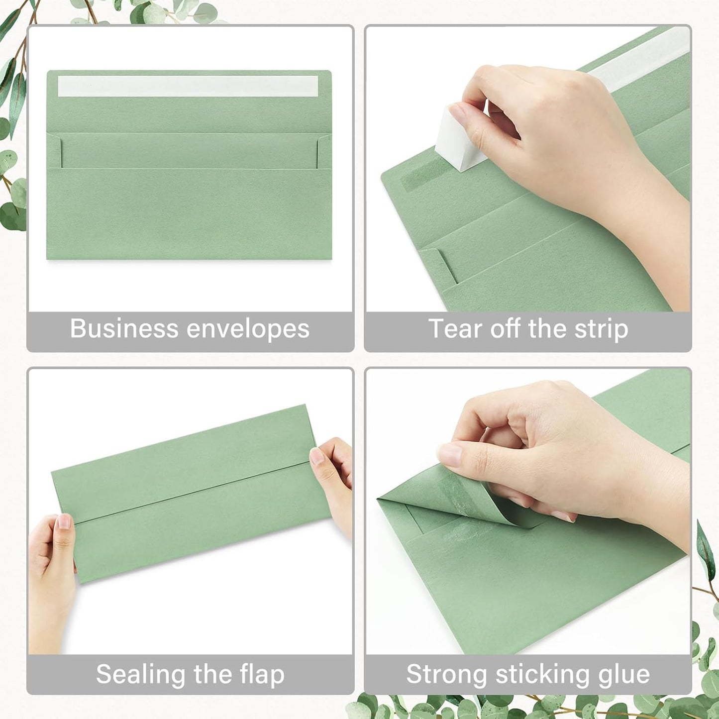 100 Pack #10 Business Envelopes, Self Seal Standard Sage Green Envelopes for Secure Business & Legal Mailing, Office, Checks, Letter, Invoices, 4 1/8 x 9 1/2 Inches