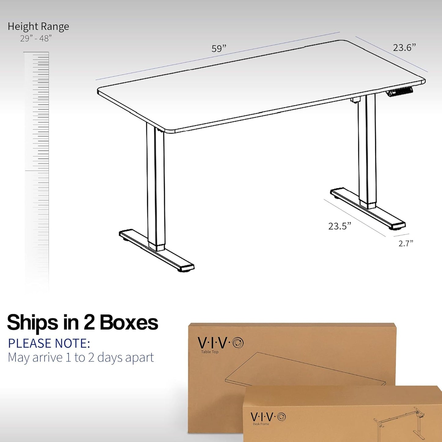 VIVO Electric 60 x 24 in Standing Desk, Memory Height Adjustment, 1B Series, One-Piece White Top, White Frame, DESK-KIT-1W6W
