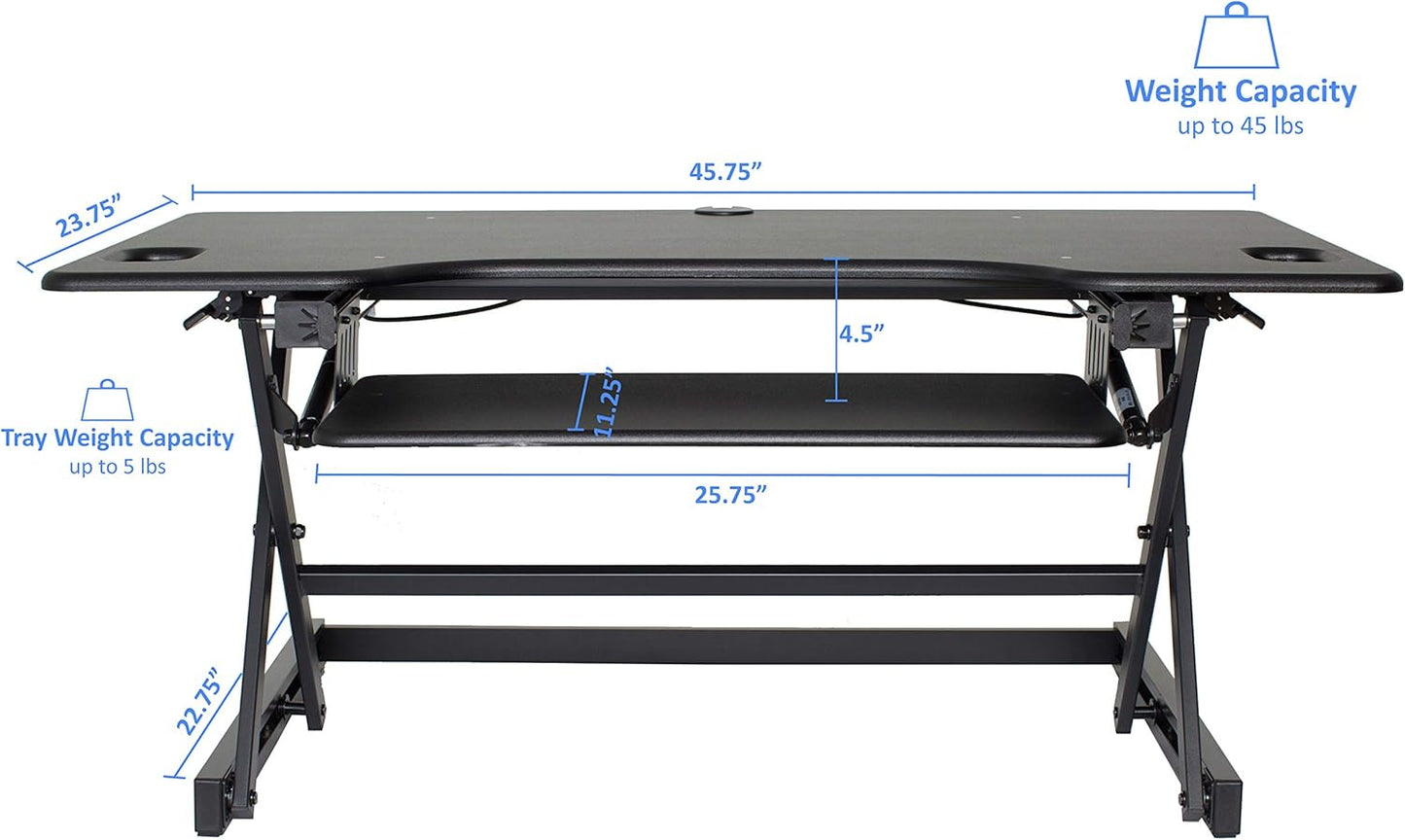 Rocelco 46" Large Height Adjustable Standing Desk Converter with Triple Monitor Mount BUNDLE - Quick Sit Stand Up Computer Workstation Riser - Retractable Keyboard Tray - Black (R DADRB-46-DM3)