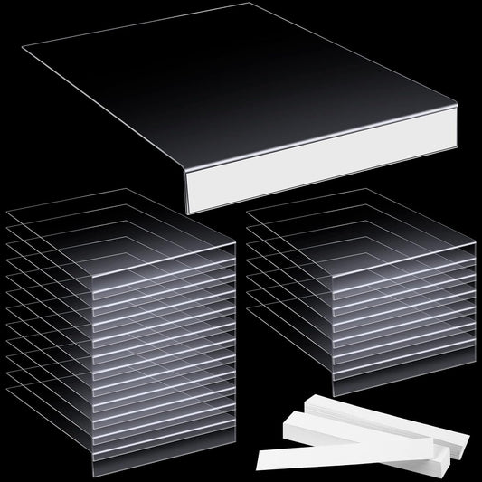 Tinlade 50 Pcs Clear Moveable Shelf Label Holders with 50 Insert, Clear Bookshelves Tags Plastic Transparent Library Shelf Markers Holders for Library Office Store 5.1 x 7.9 x 0.75 Inches