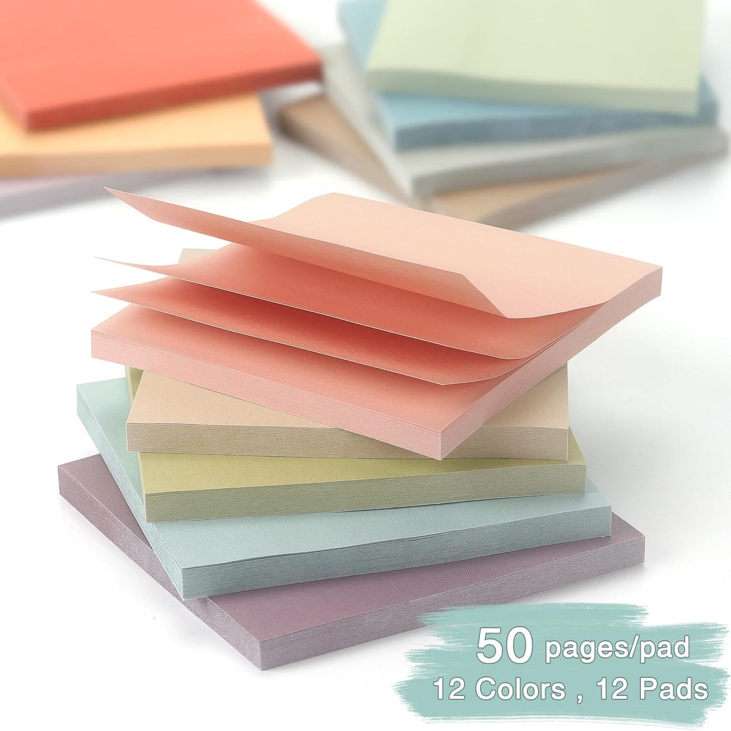 Sticky Notes 3x3 Inch, 12 Pack, 12 Assorted Vintage Color Self-Stick Notes Pads, 50 Sheets/Pad, Perfect for Office, School, and Home Organization