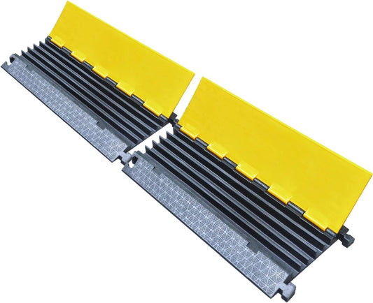 Rubber Cable Protector Ramp, Heavy Floor Cable Wire Cord Cover Speed Bumps 22000Lbs Load Capacity, Driveway Hose Cable Ramp Protective Cover for Indoor and Outdoor (5-Channel x 2Pcs)