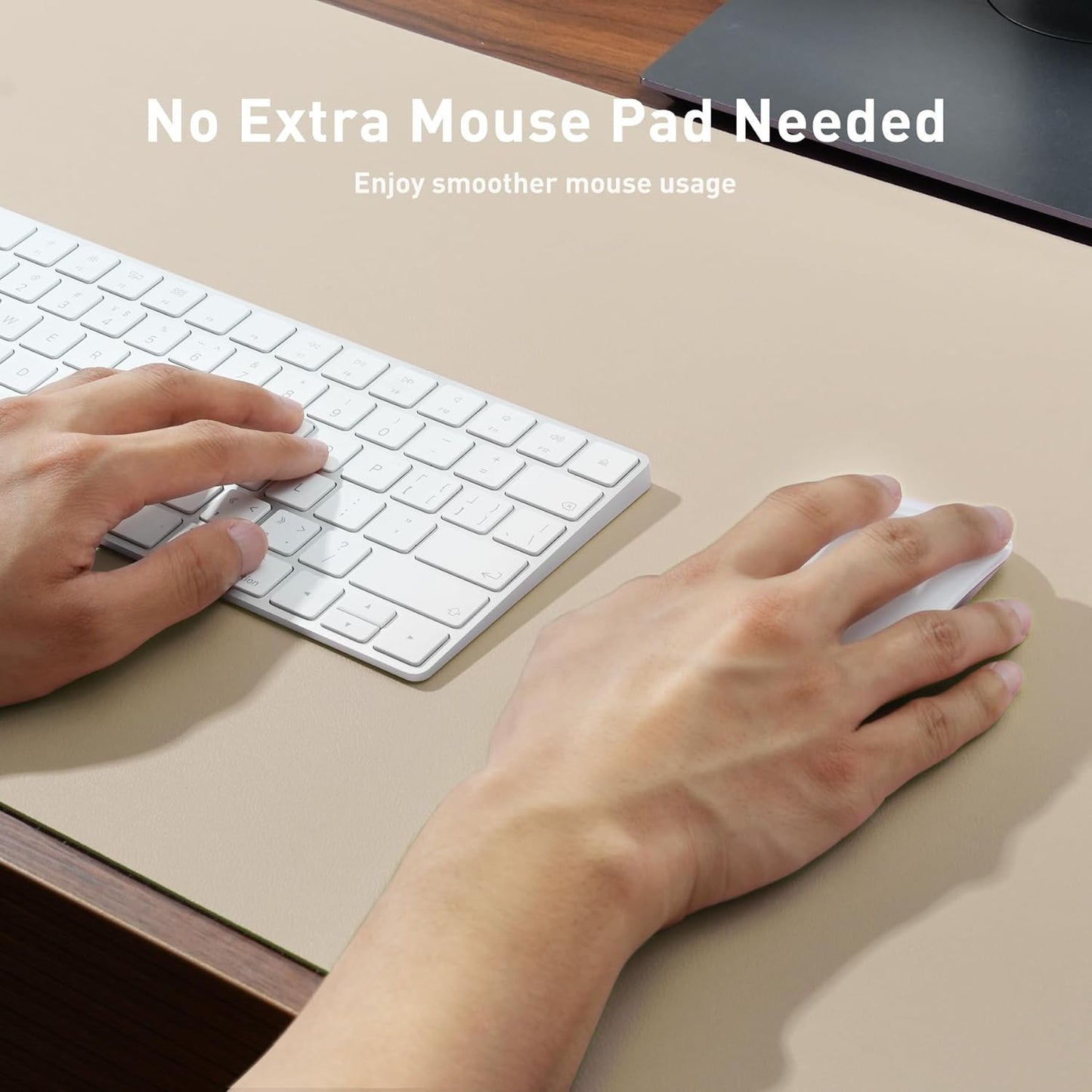 Aothia Leather Desk Pad Protector, Mouse Pad, Office Desk Mat, Non-Slip PU Leather Desk Blotter, Laptop Desk Pad, Waterproof Desk Writing Pad for Office and Home (Beige, 36" x 17")
