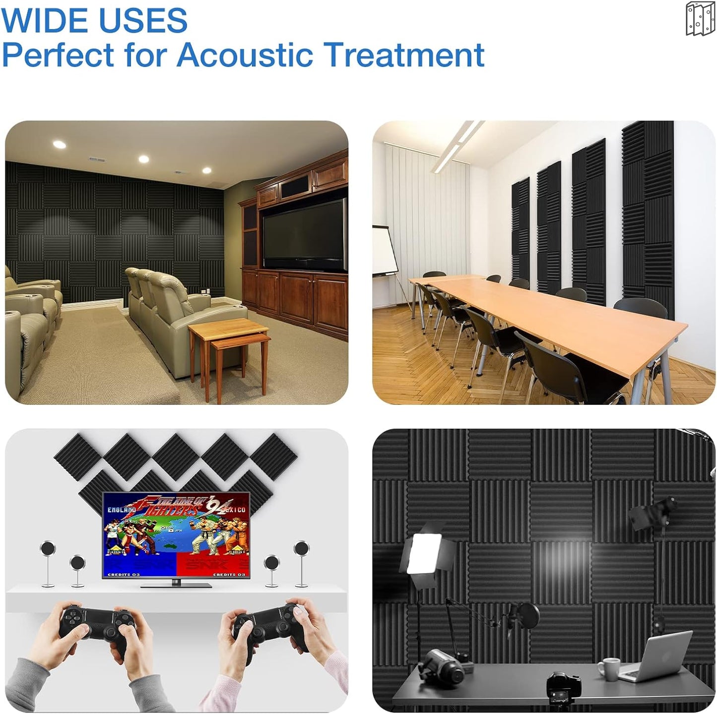 12 Pack Sound Proof Foam Panels for Walls,Self-Adhesive Foam Acoustic Panels Sound Absorbing,High Density Quick-Recovery Soundproof Wall Panels 12" X 12" X 1"-Black and Red