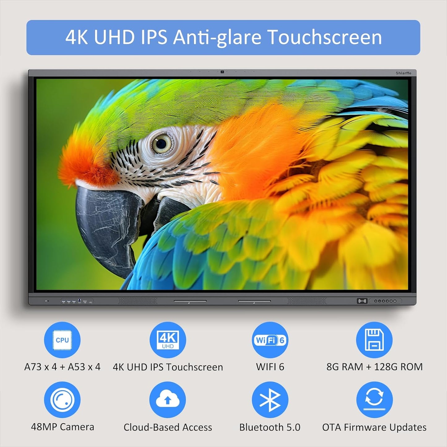Shiarffe X5 Smart Board 65" 4K Interactive Whiteboard Google EDLA-Certified for Classroom Office Homeschool, OTA Software Updates 8GB RAM + 128GB Storage, Octa-Core Android 14 OS