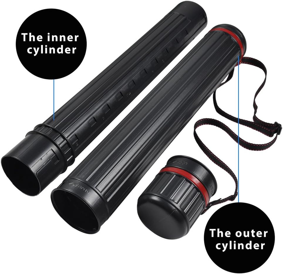 DEWEL Drawing Tube Blueprint Case Telescoping Art Tube Large Plastic Black Storage Tube Expands from 25 to 40 Inches Plastic Waterproof and Light Resistant Poster Tube with Strap