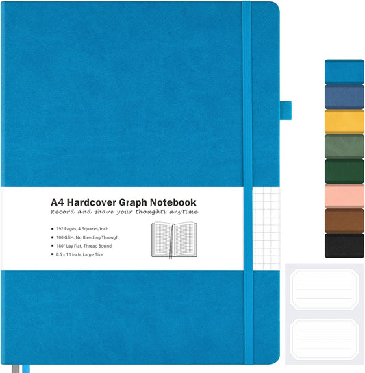 Graph Paper Notebook, Hardcover Notebook 8.5 x 11, Grid Notebook Journal for Women, Men, Large Leather Journals for Writing, Thick Paper, A4 Notebooks for Work, School Supplies, Engineering Navy