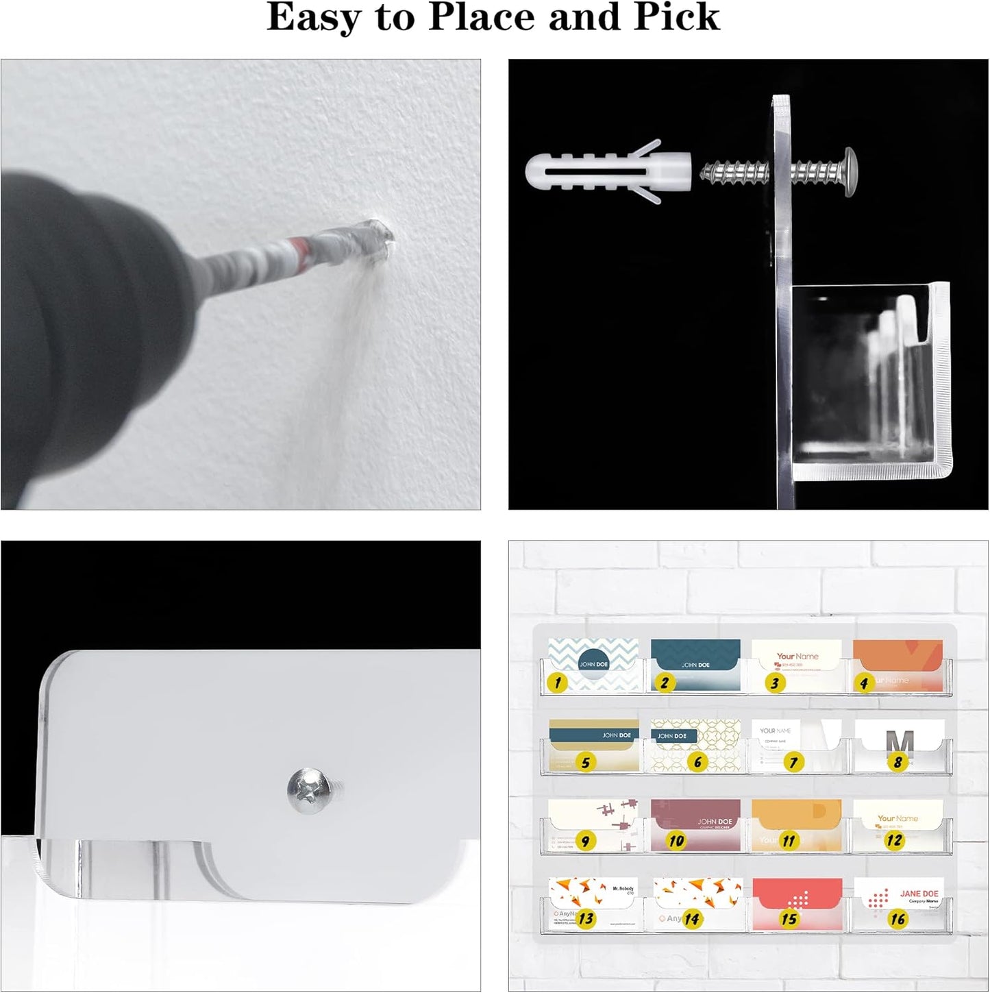 TURSTIN Business Card Holder Wall Mount Clear Sticker Display Marketing Holder Acrylic Business Card Stand Multi Pocket Rack Organizer Space Saver for Home Office (16 Pockets)