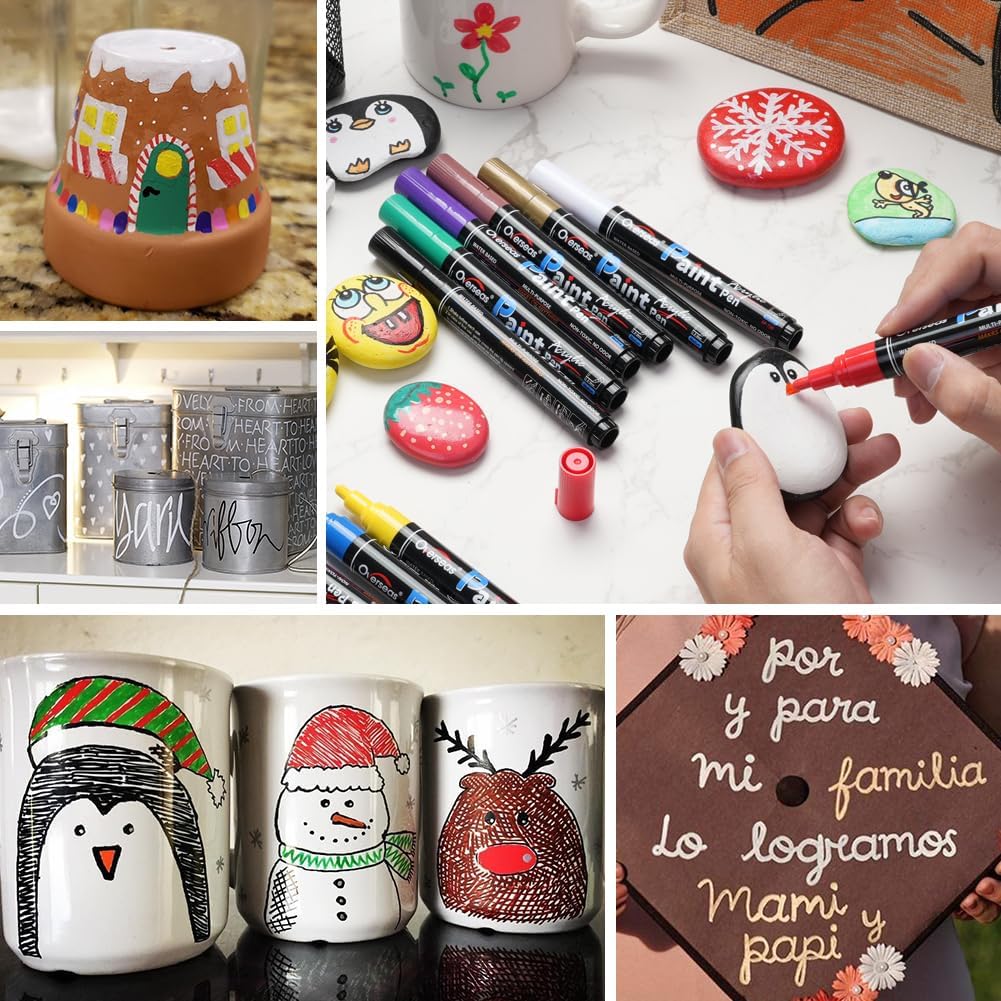 Overseas Silver Paint Pens Paint Markers - Permanent Acrylic Markers 12 Pack, Water-Based, Quick Dry, Waterproof Marker Pen for Rock, Wood, Plastic, Metal, Canvas, Glass, Mugs. Medium Tip