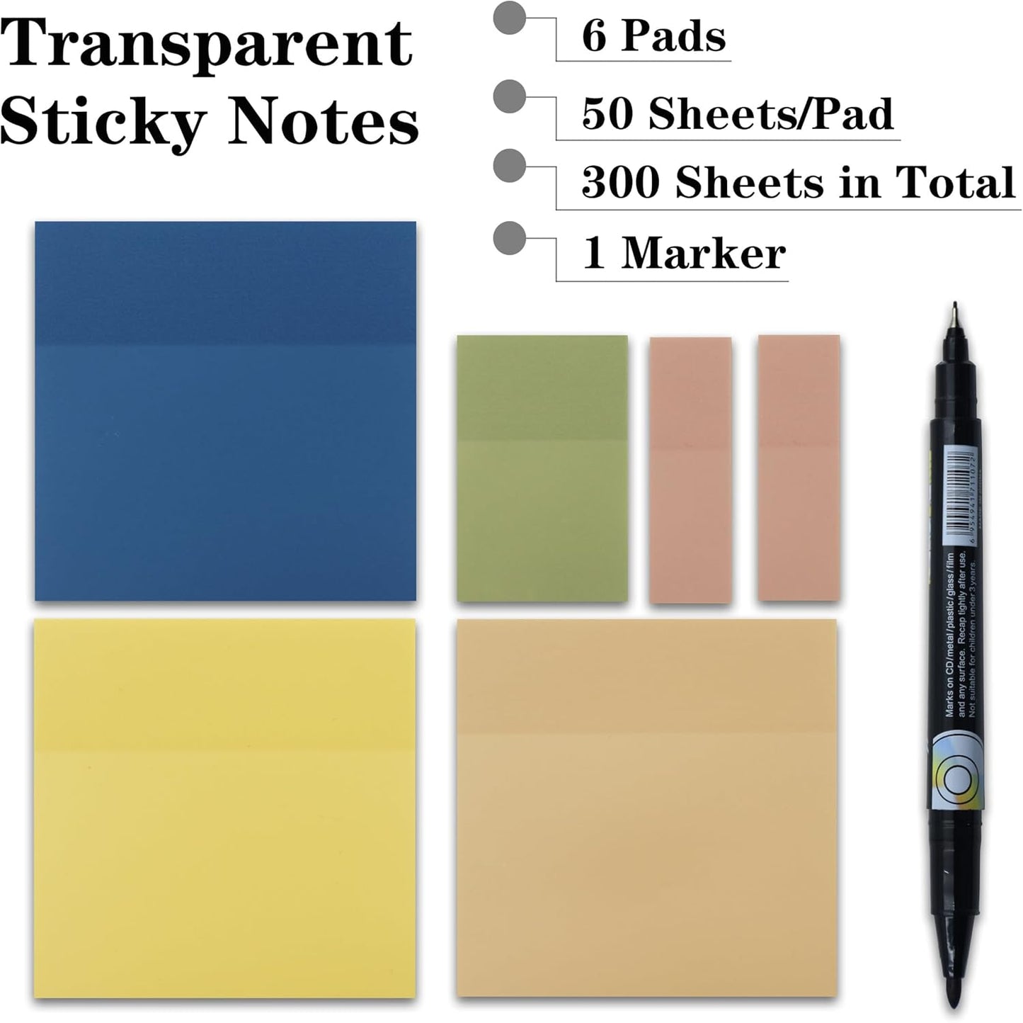 Translucent Sticky Notes, Cute Clear Sticky Notes, 3"x3" Waterproof Transparent Sticky Note Pads for Books Annotation, Clear Post it Notes for Bible Journaling Study