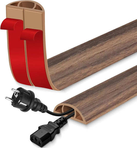 Floor Cord Cover for Wires on Floor Self Adhesive Cord Hider Floor Cable Management Wire Covers for Cords Protector Prevent Cable Trips Cord Cavity W 0.47" x H 0.27", Misty Brown Wood, 3.3Ft