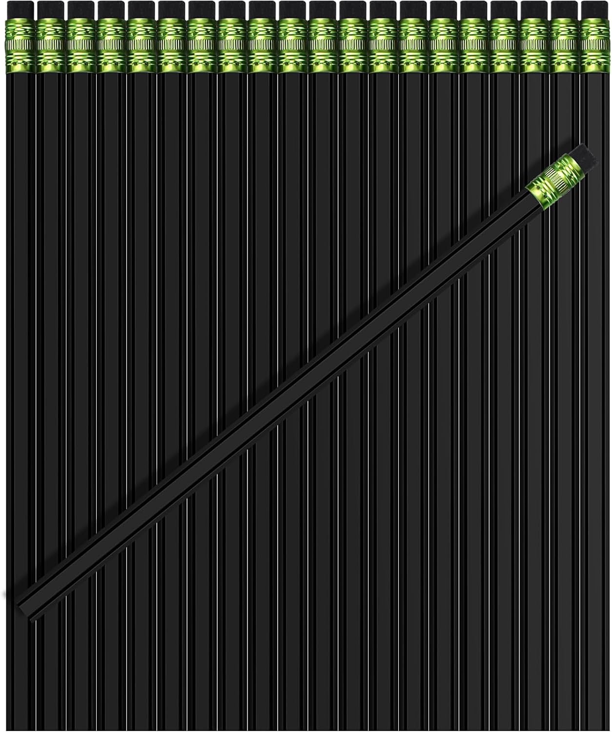 TecUnite 60 Pcs HB Pencils #2 Unsharpened Wood Cased Pencils with Eraser Hexagonal Pencil Cute Graphite No 2 Pen for Adults Gifts Exam School Office Sketching Learning(Black, Green)