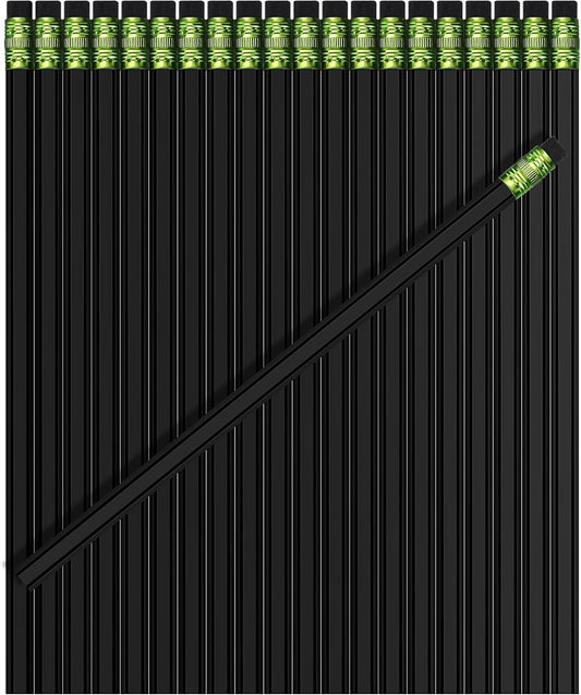 TecUnite 60 Pcs HB Pencils #2 Unsharpened Wood Cased Pencils with Eraser Hexagonal Pencil Cute Graphite No 2 Pen for Adults Gifts Exam School Office Sketching Learning(Black, Green)