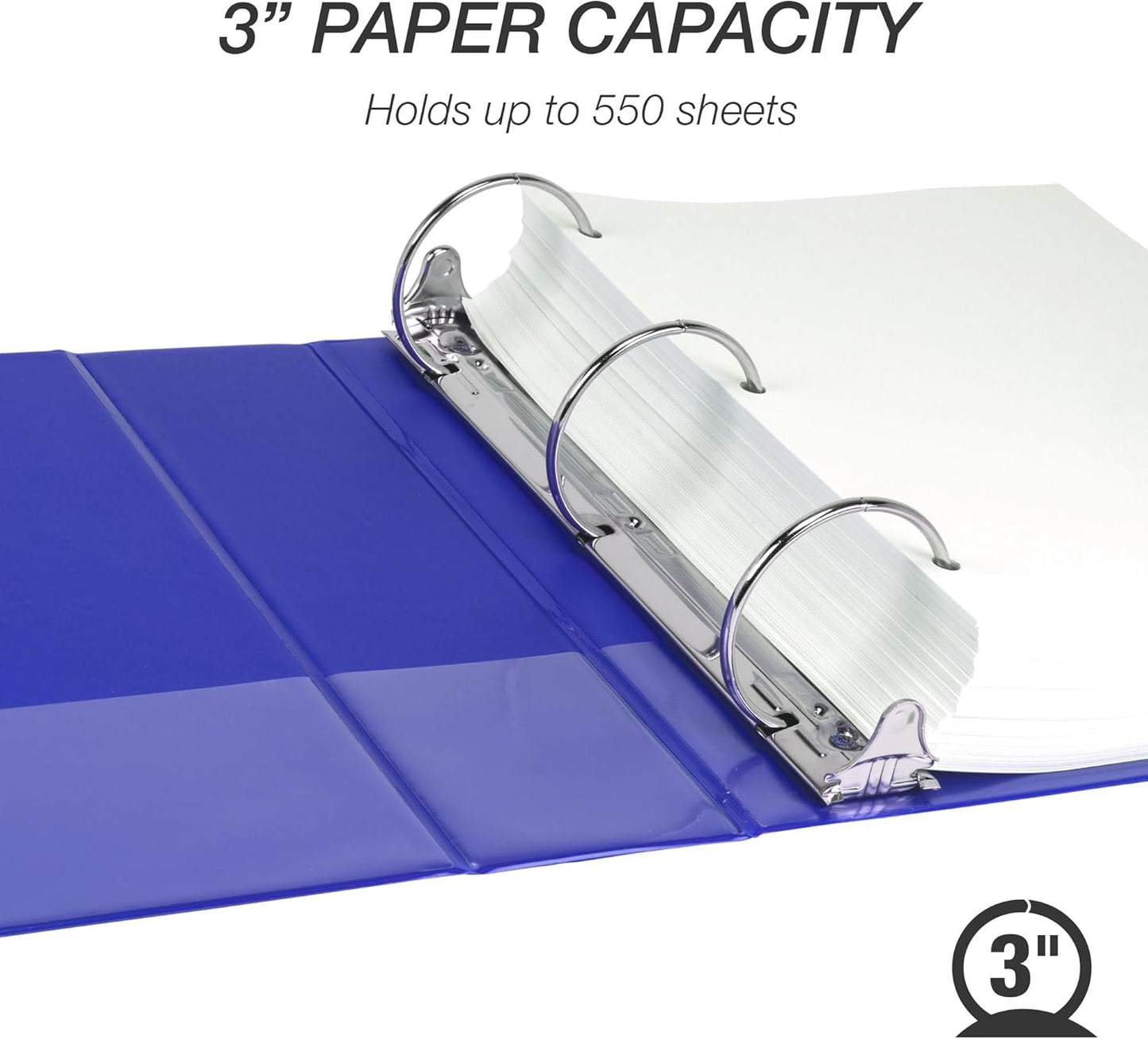 Samsill 3 Inch 3 Ring Binder, Made in USA, Economy Round Ring, Clear View Cover, 550 Sheet Capacity - for School, Home, Office -Dark Blue