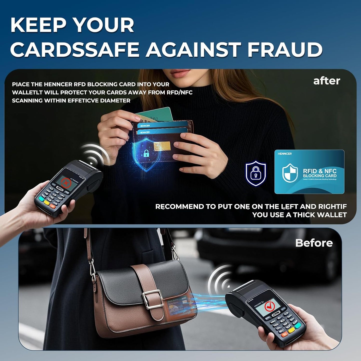 2025 NEW RFID Blocking Card, 6 Pack Fuss Protection for Entire Wallet Shield, Credit Card Protector NFC Bank Debit Blocker, Identity Theft Prevention for Passport Travel Security(Blue)