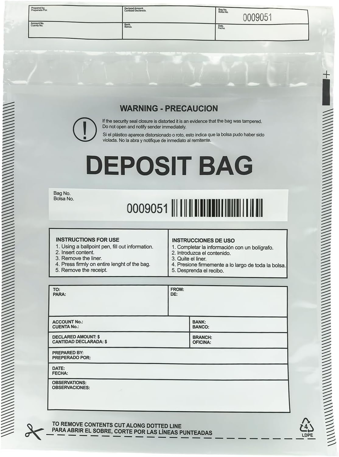 Plastic Deposit Bags 30-Pack 9.5''x 15'', Clear Security Bank Deposits,Cash register,Money bag for Cash,Bank Pocket,Tamper-Evident,Unique Barcode