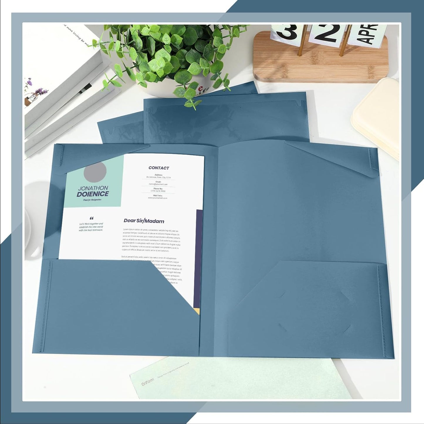 Henoyso 60 Pcs Plastic Folders with Clear Front Pockets Heavy Duty File Folders with 2 Pockets and Card Slot for Student Communication School Office Presentation Report (Blue Gray)