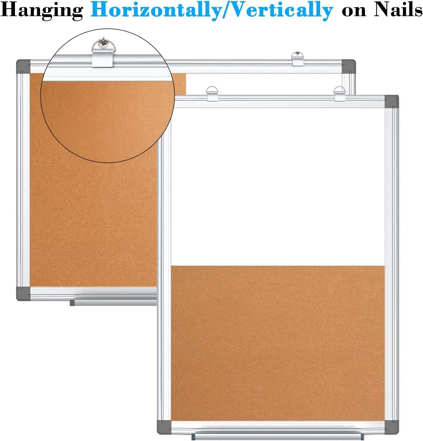 WALGLASS Combination Magnetic Whiteboard & Corkboard, 20"x30" Combo for School, Office & Home, Dry Erase Board with Removable Tray, Pins, Eraser, Markers & Magnets