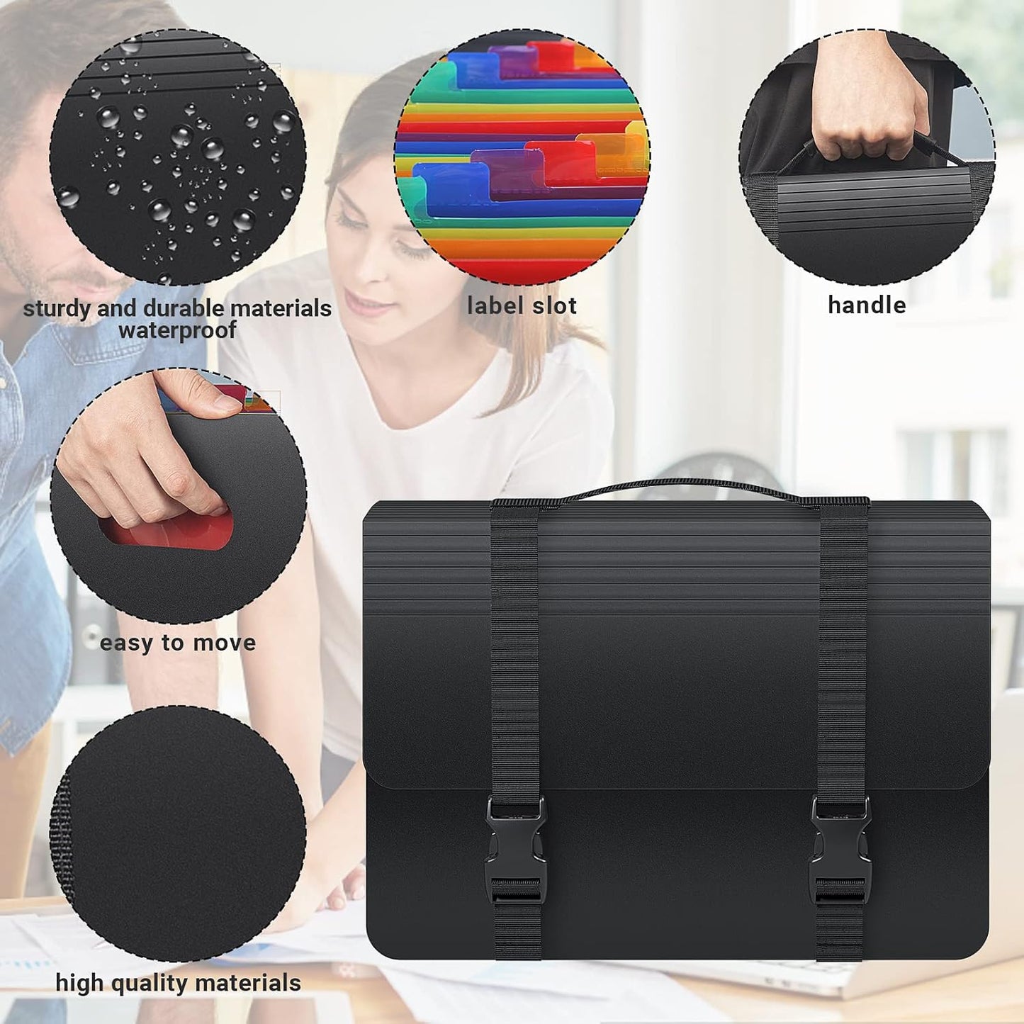 Accordion File Organizer,Expanding File Folders with Handle,12 Pockets Accordian Document Organizer Expandable Filing Box,Portable File Box for Paper Receipt Bill,A4/Letter Size,2 Tabs,Frosted