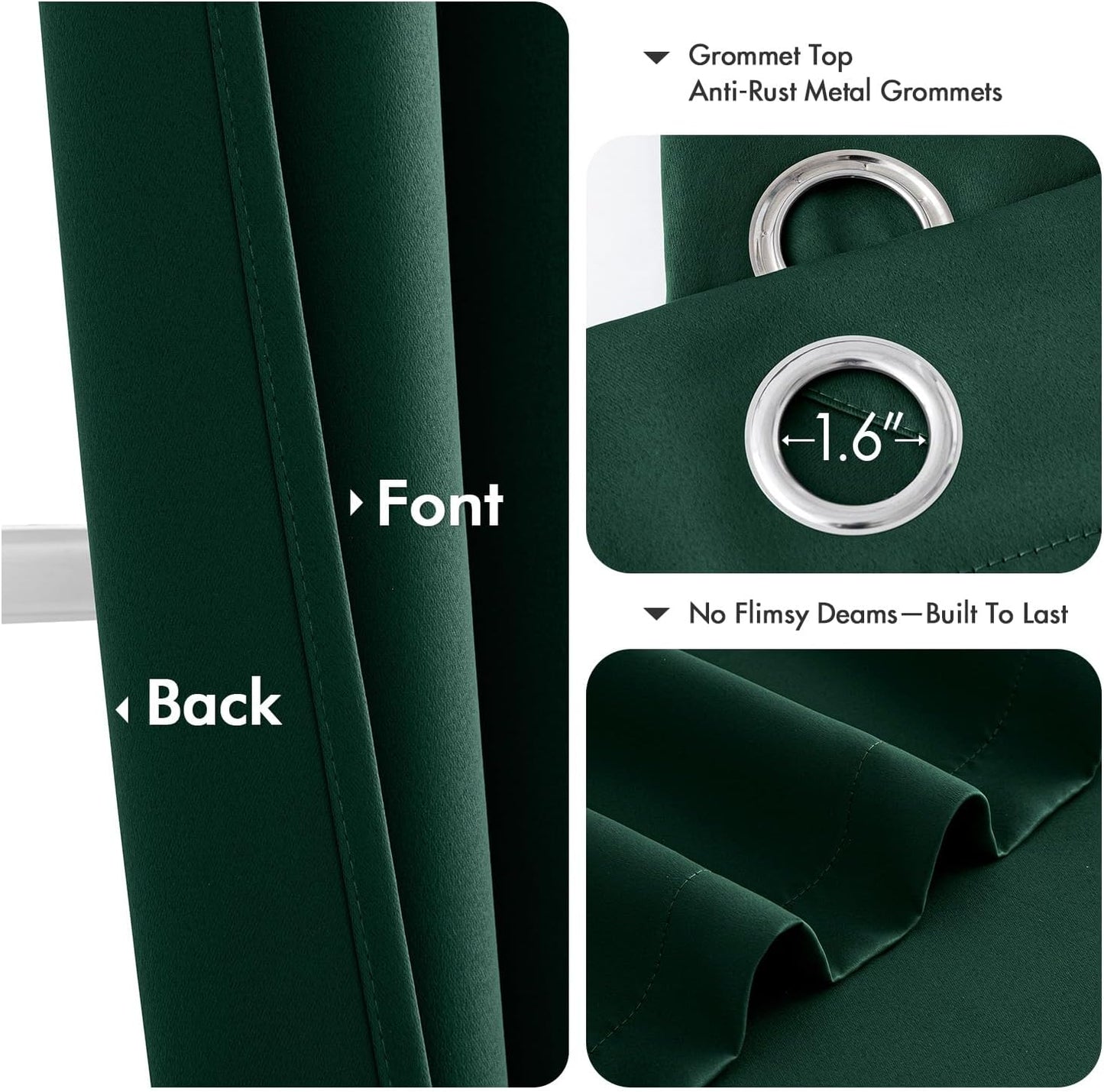 MIULEE Hunter Green Blackout Curtains for Bedroom Living Room 84 Inches Long 2 Panels, Thermal Insulated Room Darkening Drapes Solid Grommet Top Noise Reduction Emerald Green Curtains 40x84 Inch