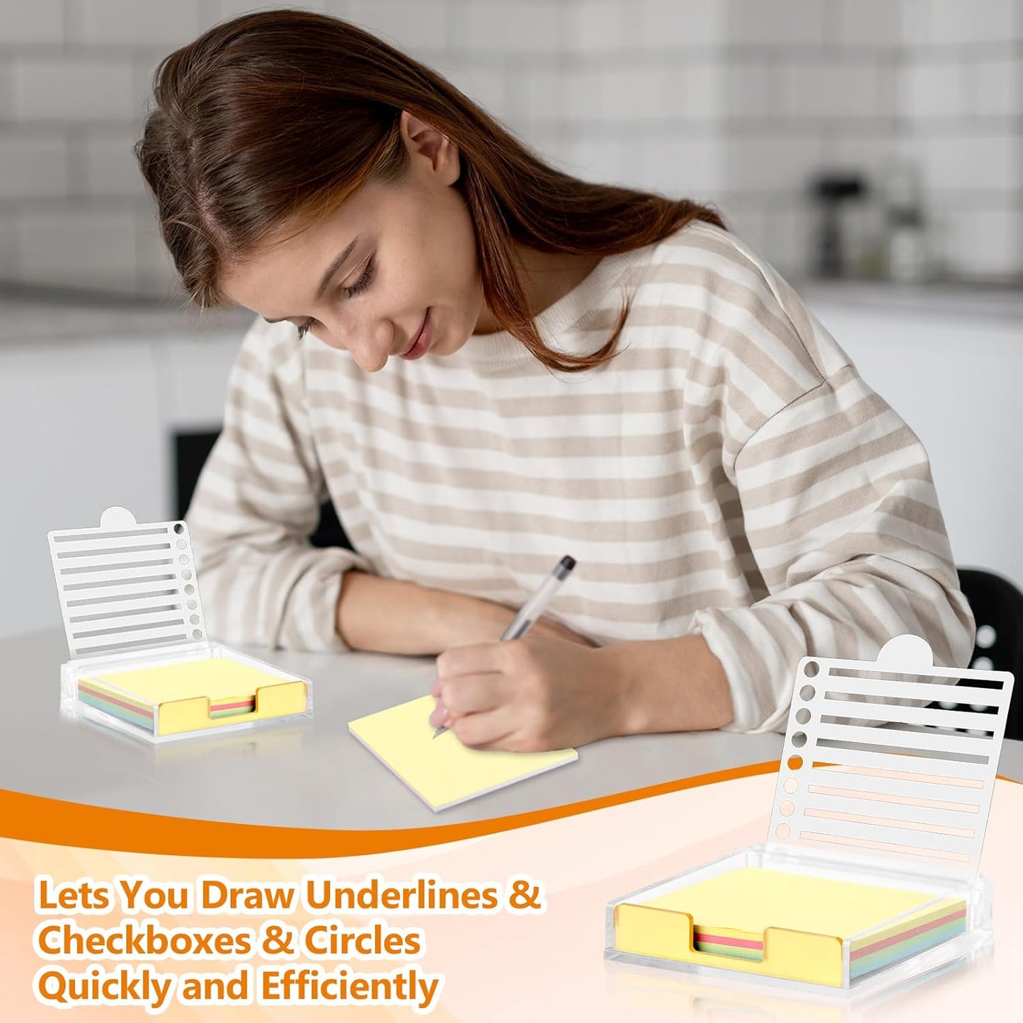 3" x 3" Sticky Notes Holder with 5 Different Stencil & 100 Sheet Post It Notes Clear Acrylic Self-Stick Sticky Note Dispenser Post It Note Holder Memo Organizer for Classroom Office Desk Organizer