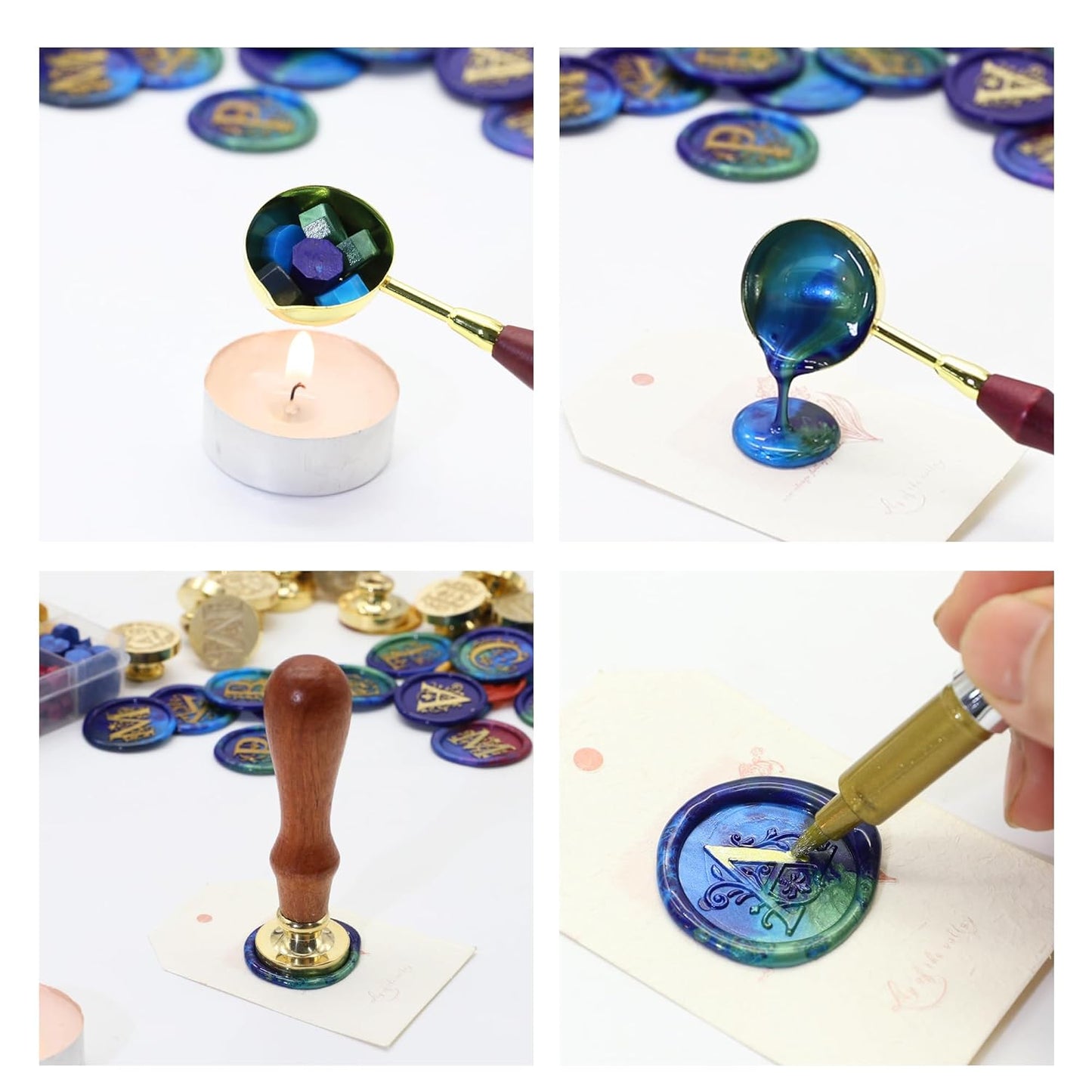 SWANGSA Retro Letter V Wax Seal Stamp with 200pcs Sealing Wax Beads Kit for Wedding Invitations Cards Envelopes (V)