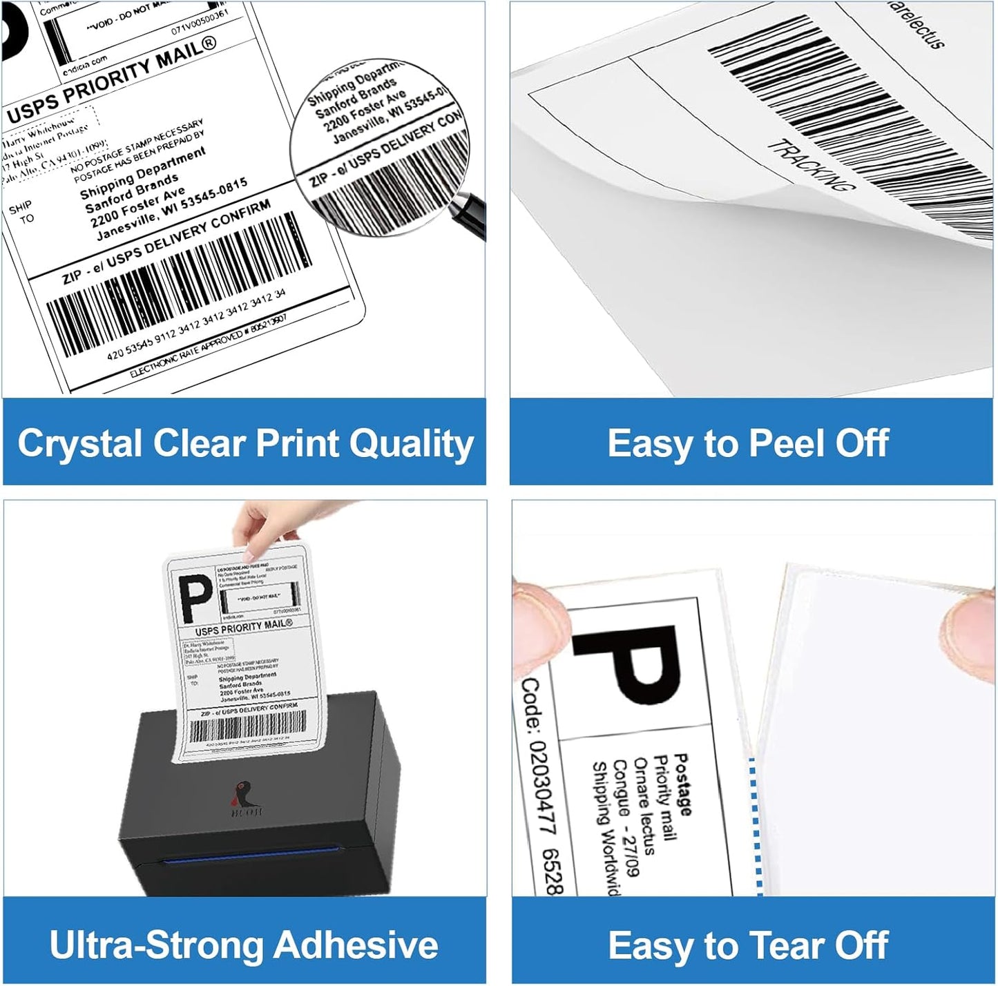Thermal Shipping Labels 4x6, Pack of 500 Direct Thermal Printer Labels Fanfold, Compatible with Rollo, Zebra, MUNBYN Printers(Commercial Grade)