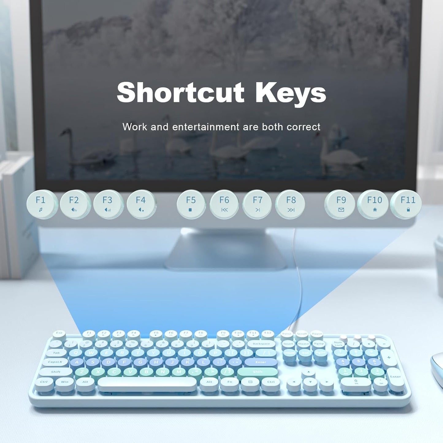 Large Print Keyboard, USB Wired Computer Keyboard with Retro Keycaps, Numeric Keypad and Media Hotkey for Office Desktop PC Laptop and Windows 7 8 10 11 (Blue Colorful)