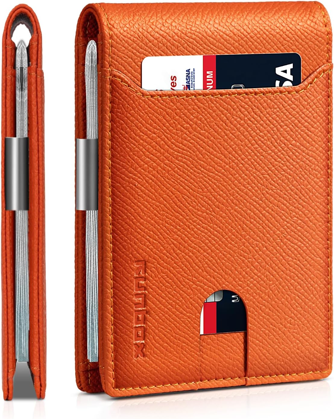 RUNBOX Slim Wallets for Men - Leather Money Clip Mens Wallet - RFID Blocking Front Pocket Bifold Wallet - Thin Credit Card Holder with Gift Box