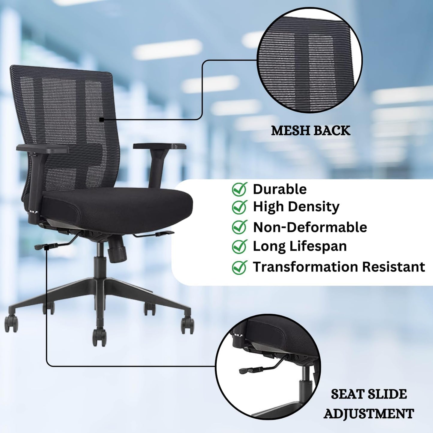 Bitchair Ergonomic Mesh Conference Room Chair - Adjustable Lumbar Support Computer Desk Chair with Height Adjustable Arms - Seat Depth Adjustable Office Chair - (Black) (Pack of 8)