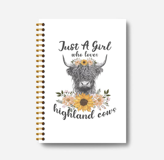Highland Cow Notebook - Western Notebook, Cow Notebook, Highland Cow Office Supplies, Highland Cow Gifts, Cow Stuff, Just a Girl Who Loves Highland Cows Spiral Notebook 5.5x8.3