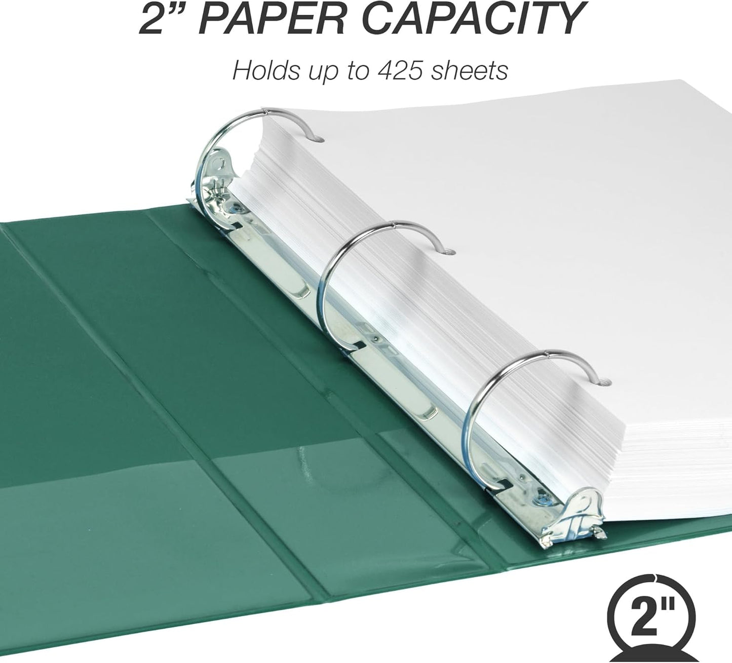 Samsill 2 Inch 3 Ring Binder, Made in USA, Economy Round Ring, Clear View Cover, 425 Sheet Capacity - for School, Home, Office - Forest Green