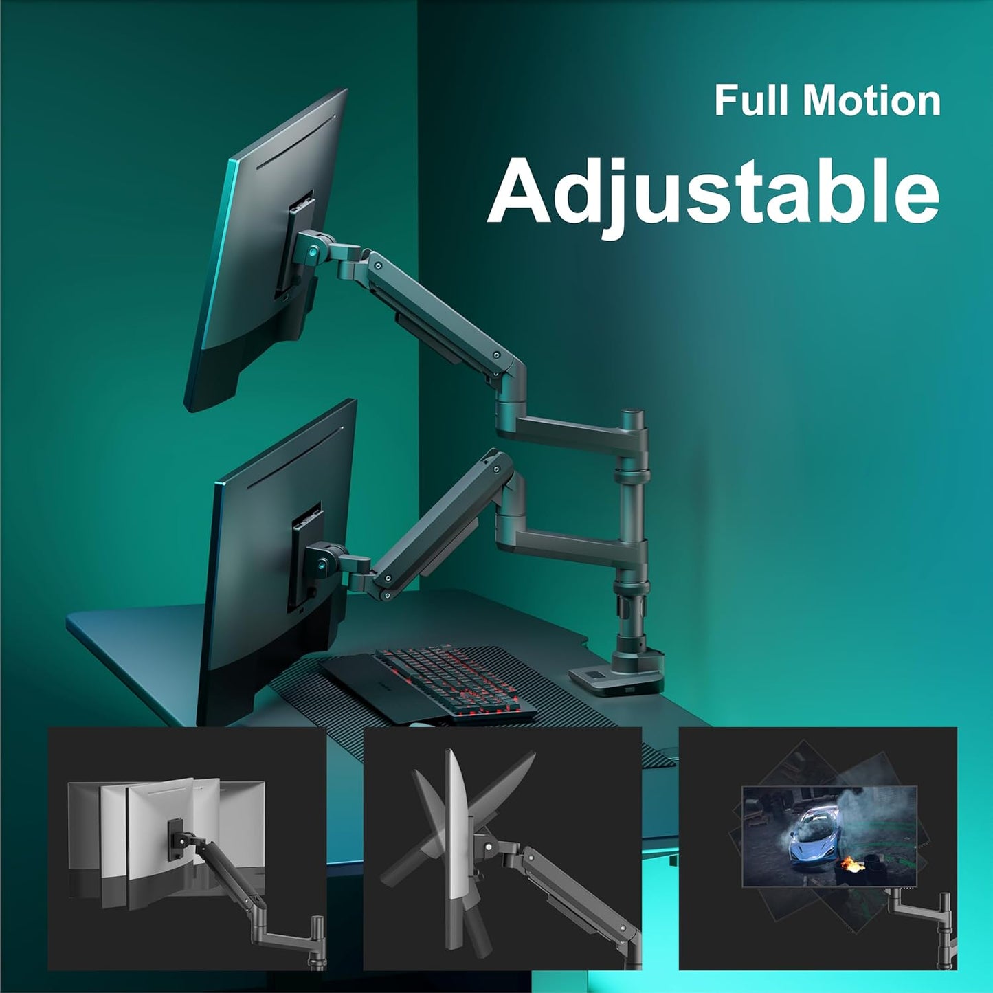 WALI Dual Monitor Arm for 17''-49'' Curved Screens, Ultrawide Monitor Mount for Desk, Heavy Duty Monitor Stand Holds up to 44lbs Each Arm, Max 100x100mm Mounting Holes (GSDM002XL), Black
