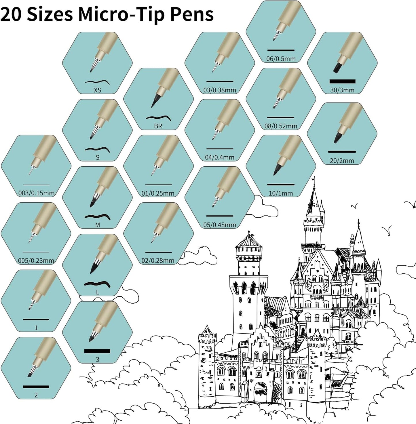 3 Micro Pen, 6 Pack Black Fine Point Pen with Waterproof Archival Ink, 3mm Fineliner Ink Pens for Artist Illustration, Sketching, Anime, Manga, Technical Drawing and Scrapbooking