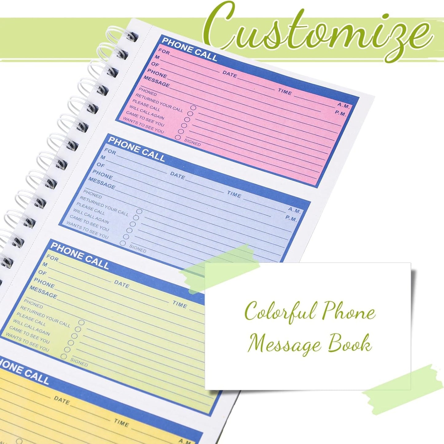 Sinmoe 16 Pcs Spiral Bound Phone Message Book with Carbon Copy 5-1/2" x 11" 2 Part Colorful Carbonless Telephone Message Pads Duplicate Spiral Phone Call Log Book for Business Office