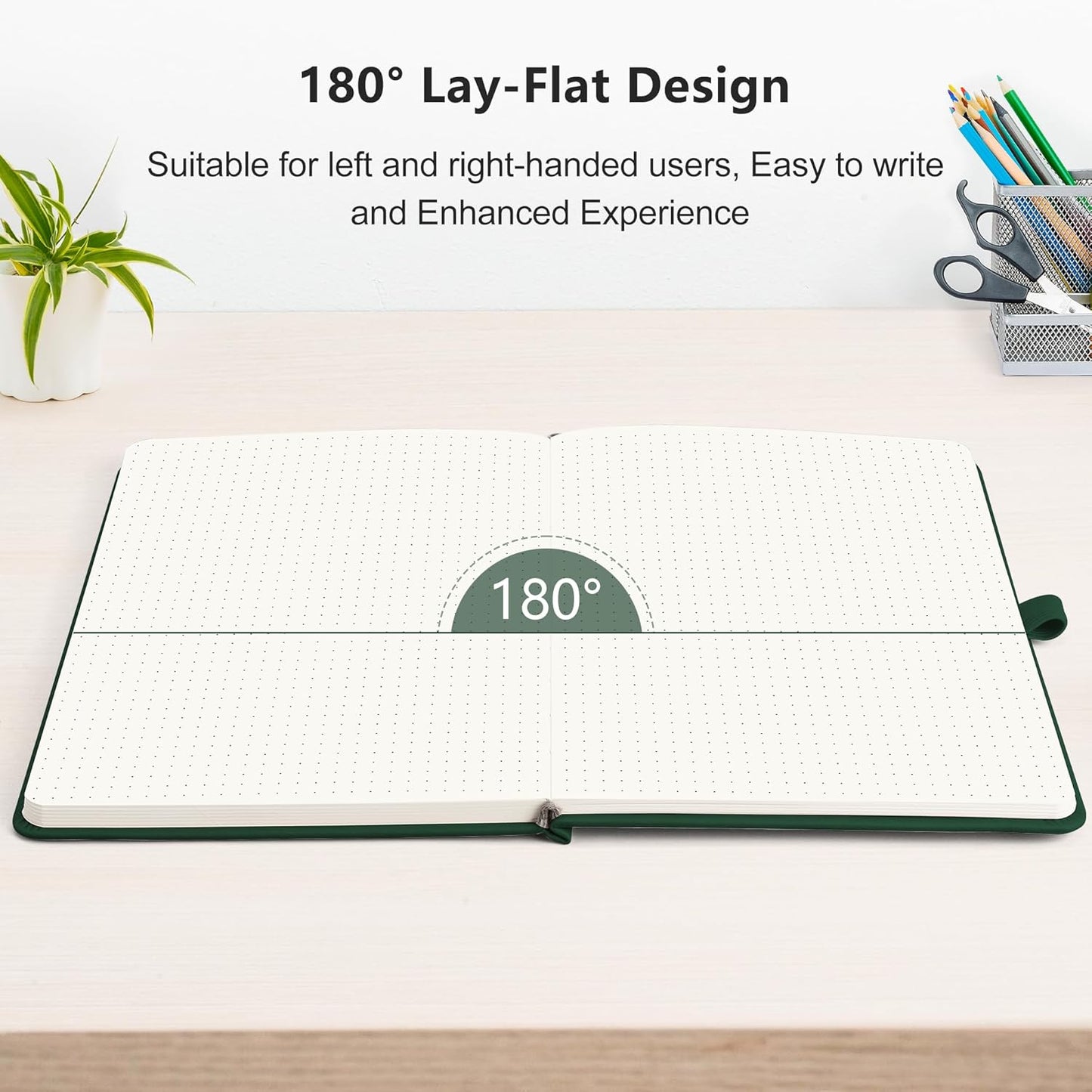 RETTACY Bullet Dotted Journal Notebook, 256 Pages, A5 Medium Size (5.7'' × 8.3''), Leather Hardcover, 120 GSM Thick Paper, for Bullet Journaling, Planning, Tracking (Dark Green)