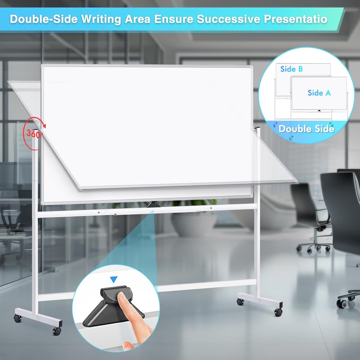 maxtek Rolling Whiteboard 72x40, Large Double-Sided White Board Dry Erase on Wheels, Giant Magnetic White Board Standing for Office, School, Home Office, Homeschool (Sliver)