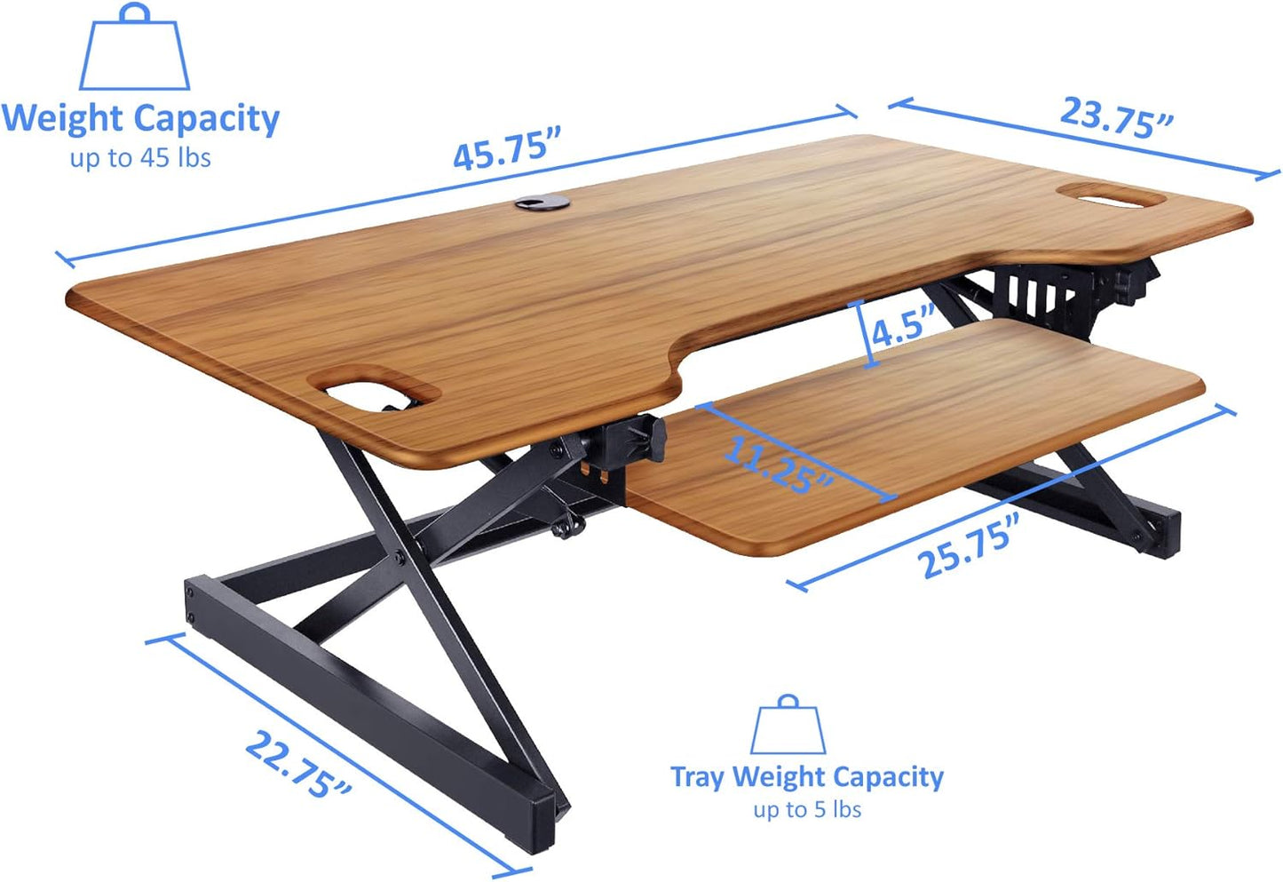 Rocelco 40" Large Height Adjustable Standing Desk Converter with Dual Monitor Stand BUNDLE - Quick Sit Stand Up Computer Workstation Riser - Retractable Keyboard Tray - Teak (R DADRT-40-DMS)